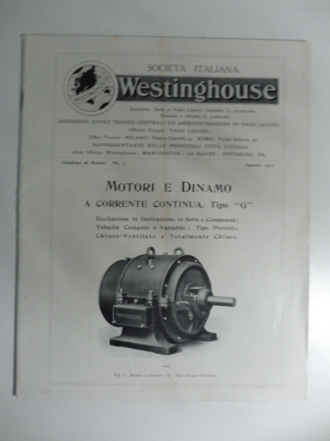 Società italiana Westinghouse. Motori e dinamo a corrente continua. Catalogo commerciale